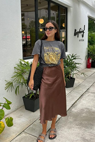thesunfyre FEMEII Fusta elegantă de vară din satin de lungime midi