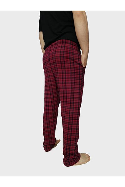 DÜVEN Plus Size Pajama Bottom - Unisex Oversize Size with Pocket 100% Cotton Checkered Plaid Single Bottom Pajama-Bordo
