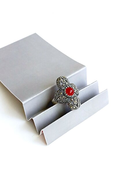 KESKİN GÜMÜŞ 18 Ayar Altın Kaplama Büyük Otantik Yonca Tasarım Markazit Taşlı...