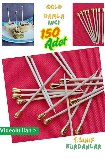 Armashine 150Pcs Shiny Gold Decorated Cake Toothpicks - Metallic Gold Coated Drop Bead Party Ornament Toothpicks