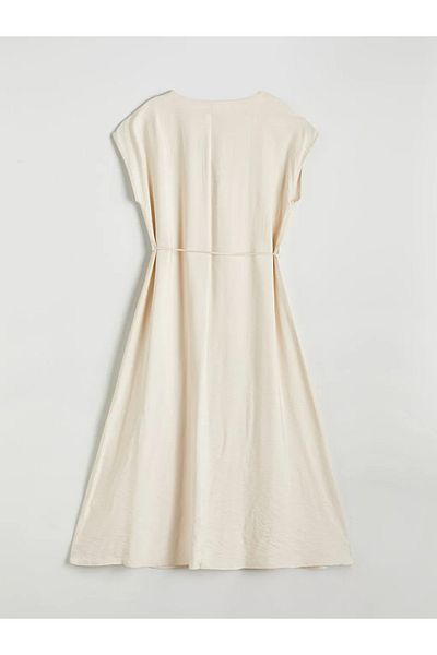 LC Waikiki Lcwaikiki Classic Beige V-Neck Textured Dress