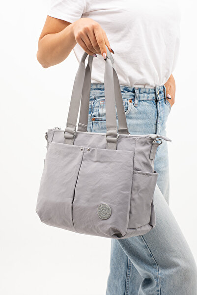 Sanmorris 4000 Women's Multi-Eye Useful Water Resistant Satin Fabric Hand and Shoulder Bag Light Gray