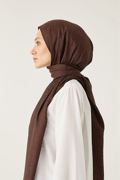 MENESSA Silky Jacquard Shawl Lsy Pattern Bitter Brown