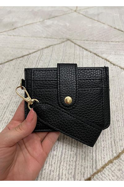 zauram Black Minimal Wallet with Keychain and Card Holder Detail