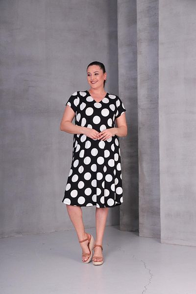 Ebsumu Women's Plus Size Polka Dot Patterned Black-White Dress