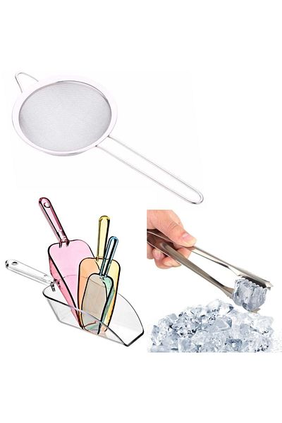 adin tasarım Bar Strainer 5.5 cm Ice Tongs Ice Shovel Set of 4 Cocktail Set Cocktail Strainer Bar Tongs 6 Pieces