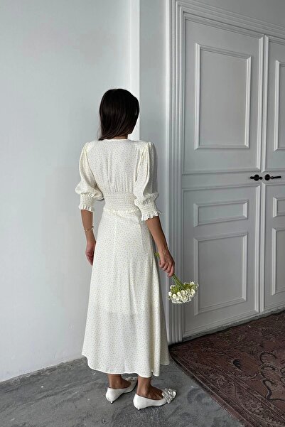 HELİS BUTİK Sarı Bel ve Kol Ucu Gipeli Elbise