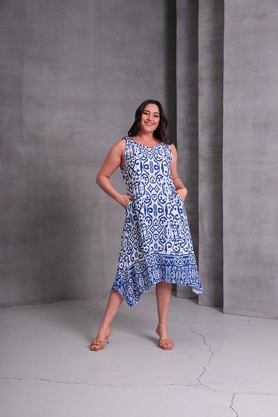 Ebsumu Women's Plus Size Geometric Pattern Woven Blue Dress