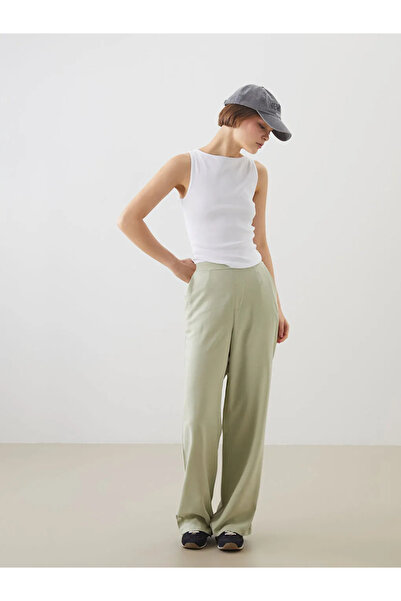 LC Waikiki Xside Khaki Waist Elastic Linen Blend Women's Trousers