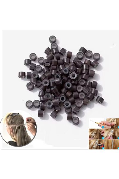 NEW HİLL 100Pcs Hair Welding Beads Tinsel Attaching Beads-Dark Brown