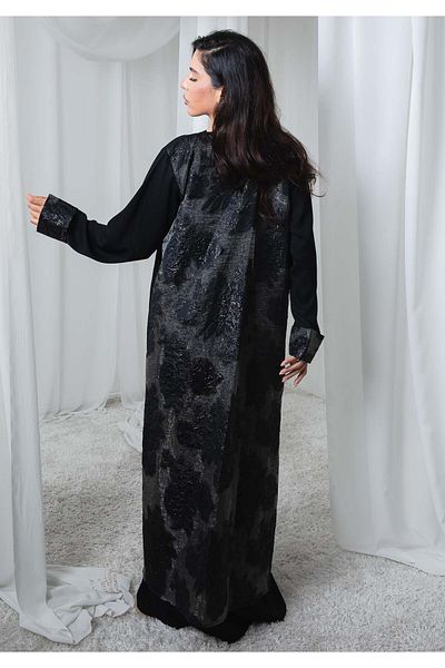 Msquare Fashion Black Nida and Turkey Organza Abaya with Floral Design and Sheila