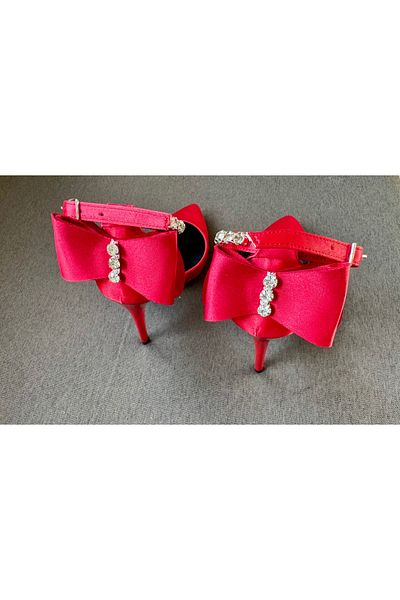 Felisya Butik Shiny Stone and Bow Detailed Satin Heeled Evening Dress Shoes 10Cm-Felisyabutik