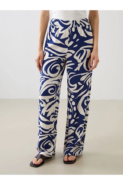 LC Waikiki Lcwaikiki Classic Navy Blue Elastic Waist Floral Women's Trousers
