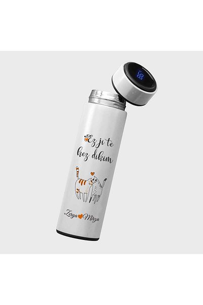 ZERYA Special Kurdish Digital Steel Thermos for Lovers 450 ml - Ez Ji Te Hez Dikim (Send a Message for Name)