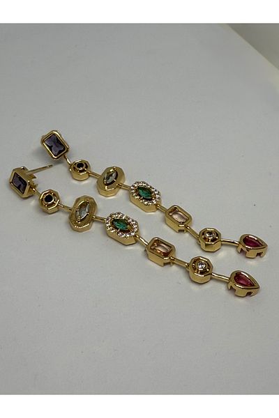 Gulsah's Store Steel Gold 7 Element Colored Stone, Melis, Y Earrings