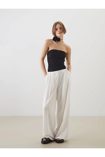 LC Waikiki Xside White Linen Blend Women's Pleated Pants