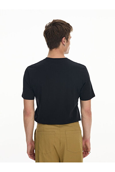 Ltb Κοντό μανίκι με λαιμόκοψη με στάμπα κανονικό μαύρο μπλουζάκι