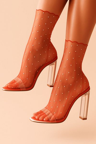 DİLARRA Boutique Red Sequin Tulle Socks