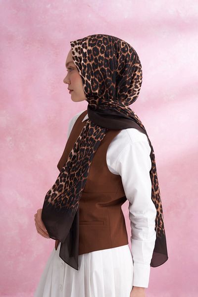 ARMANDA Leopard Voile Gradient Pattern Shawl - Bitter Brown