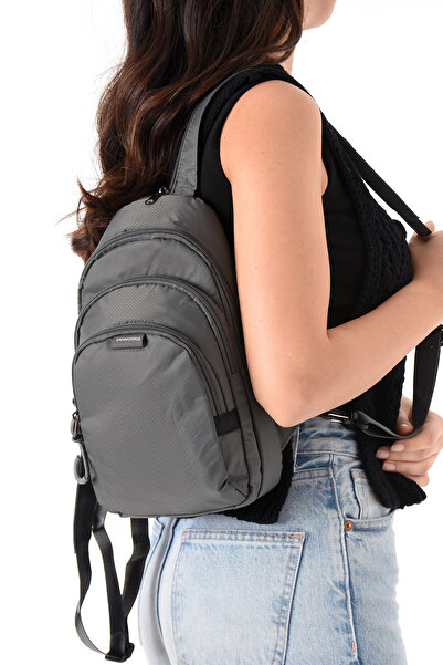 Sanmorris 6005 Unisex Paraşüt Kumaş Suya Dayanıklı 3 Bölmeli Çapraz ve Sırtlık Askılı Body Bag Koyu Gri