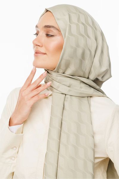 MENESSA Silky Jacquard Shawl Waterway Pattern Soft Green