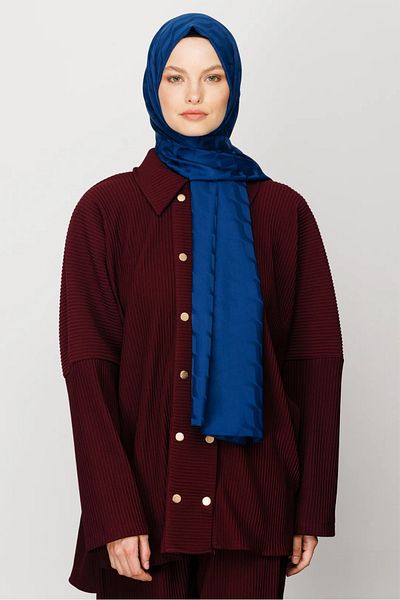 MENESSA Silky Jacquard Shawl Waterway Pattern Navy Blue
