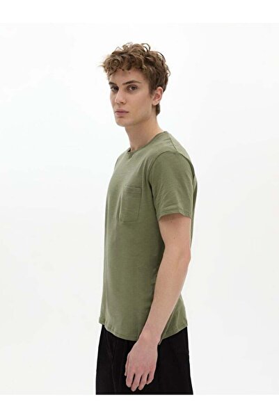 Ltb Βασικό κοντομάνικο μπλουζάκι με λαιμόκοψη σε κανονικό πράσινο χρώμα