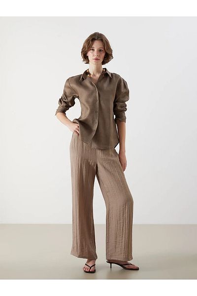 LC Waikiki Lcwaikiki Classic Brown Elastic Waist Textured Women's Trousers