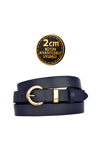 GoDeri Curea de damă 100% din piele naturală, culoare aurie, albastru bleumarin, cu cureaua, 2 cm, se potrivește tuturor îmbrăcămintele_KİLİT-auriu