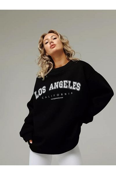 Boi Unisex Los Angeles Crew Neck Φούτερ Μαύρο