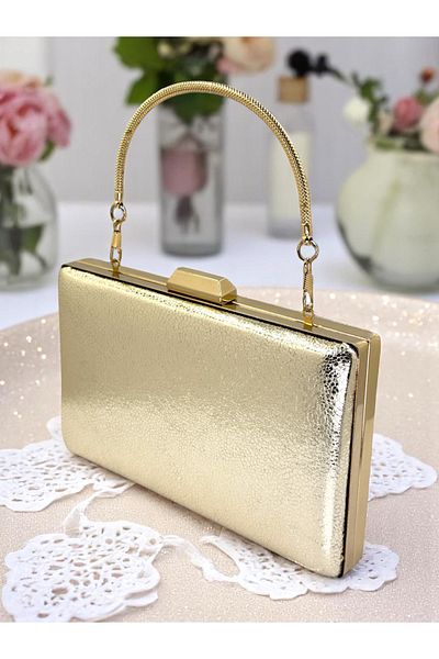 Biçanta New Model Gold Color Shiny Patterned Chain Strap Handle Women's Evening Dress Bag Wedding Engagement Graduation