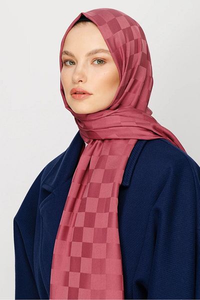 MENESSA Silky Jacquard Shawl Checkerboard Pattern Dried Rose