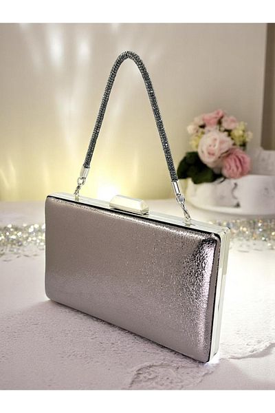Biçanta New Model Platinum Color Shiny Patterned Chain Strap Handle Women's Evening Dress Bag Wedding Engagement Graduation