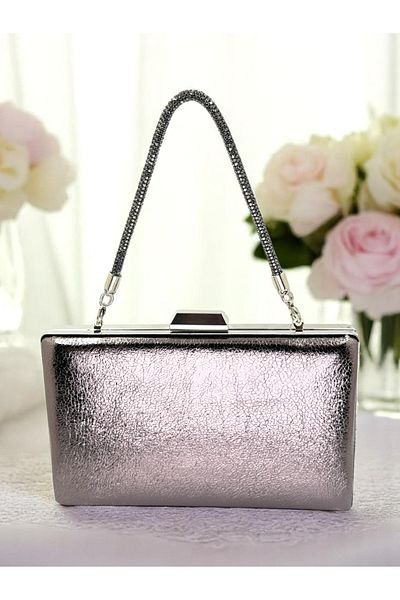 Biçanta New Model Platinum Color Shiny Patterned Chain Strap Handle Women's Evening Dress Bag Wedding Engagement Graduation