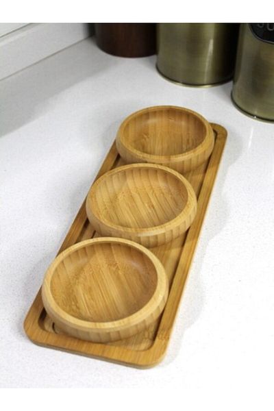 ilkatech 3-Piece Bamboo Tree with Base - Bamboo - Snack Bowl - Sauce Bowl - Turkish Delight Bowl - Jam Bowl - Breakfast Bowl