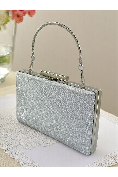 Biçanta Dot Pattern Silver Gray Lame Color Women's Evening Dress Bag Wedding Engagement Graduation