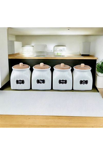 Pembelia Life Set of 4 Porcelain Sugar Salt Coffee Storage Jars with Bamboo Lids