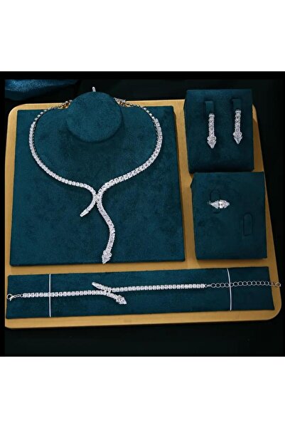 Yıldız Accessory Yüksek Kaliteli Lüks Kare Yılan Takı Seti Zirkon Set Küpe Yüzük Bileklik Kolye Düğün Parti