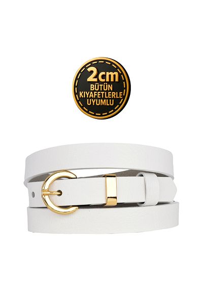 GoDeri Curea de damă 100% din piele naturală, culoare aurie, cu cureaua albă, 2 cm, se potrivește tuturor îmbrăcămintele_KİLİT-auriu