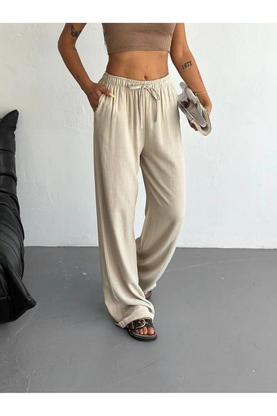 Velista Women's High Waist Wide Leg Linen Trousers