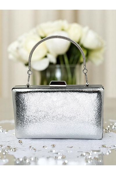 Biçanta New Model Silver Color Shiny Patterned Chain Strap Handle Women's Evening Dress Bag Wedding Engagement Graduation