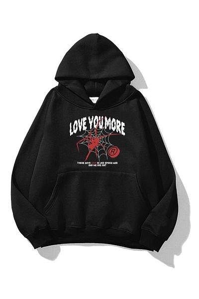 Boi Unisex Love You More Μαύρο φούτερ με κουκούλα