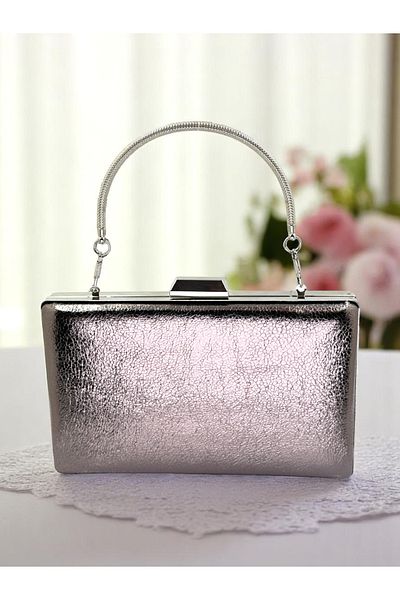 Biçanta New Model Platinum Color Shiny Patterned Chain Strap Handle Women's Evening Dress Bag Wedding Engagement Graduation