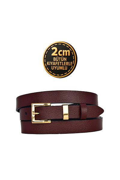 GoDeri 100% Genuine Leather Gold Color Suit Bridge Claret Red Women's Belt 2cm Fits All Clothes_Kare-Gold