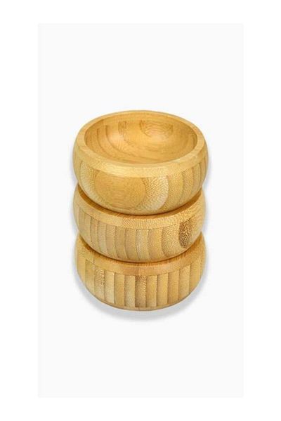 ilkatech 3-Piece Bamboo Tree with Base - Bamboo - Snack Bowl - Sauce Bowl - Turkish Delight Bowl - Jam Bowl - Breakfast Bowl