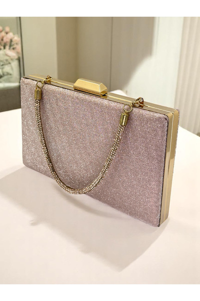 Biçanta Dot Pattern Rosegold Color Women's Evening Dress Bag Wedding Engagement Graduation