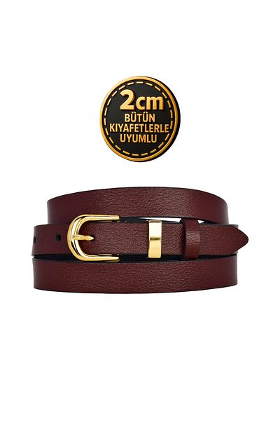 GoDeri 100% Genuine Leather Gold Color Suit Bridge Claret Red Women's Belt 2cm Fits All Outfits_Düz-Gold