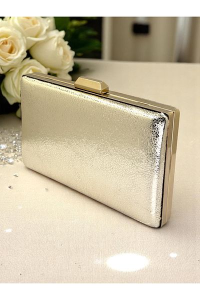 Biçanta New Model Gold Color Shiny Patterned Chain Strap Handle Women's Evening Dress Bag Wedding Engagement Graduation