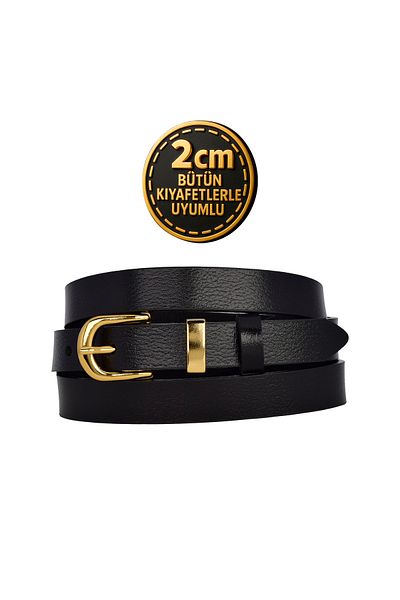 GoDeri 100% piele naturală, culoare aurie, curea neagră pentru femei, cu cureaua, 2 cm, se potrivește cu toate îmbrăcămintele_drept-auriu