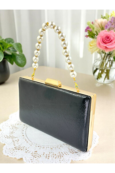 MidStore New Model Black Color Shiny Patterned Chain Strap Handle Women's Eve...